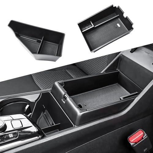 2PCS Center Console Organizer & Armrest Storage Box Compatible with 2023-2025 2026 Kia Sportage Hybrid/Plug-in Hybrid Accessories (with Rotary Type Transmission ONLY) ABS Middle Console Insert Tray