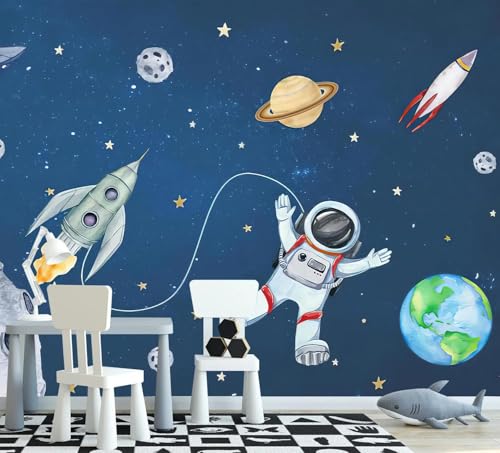 Image of PYFFYP- Space Wallpaper Cartoon Planet Wallpaper murals for Nursery Kids Bedroom(Not Peel and Stick)