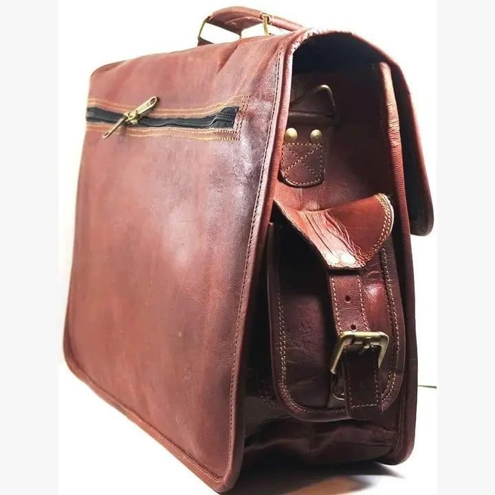 Genuine Leather Briefcase for Unisex 18 Inch Laptop Bag | Office Messenger Bag for Men | Vintage Business Travel Work Bag with Shoulder Strap – Professional Gift for Men