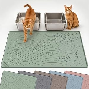 OHMO Cat Litter Mat for Litter Box, Large 31.5×23.6 Sage Green, High Edge Silicone Scatter Control Non-Slip Waterproof Trapping Mat