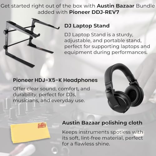 Image of Pioneer DDJ-REV7 Scratch-Style 2-Channel Professional DJ Controller - Black Bundle with Laptop Stand, Headphones, and Austin Bazaar Polishing Cloth
