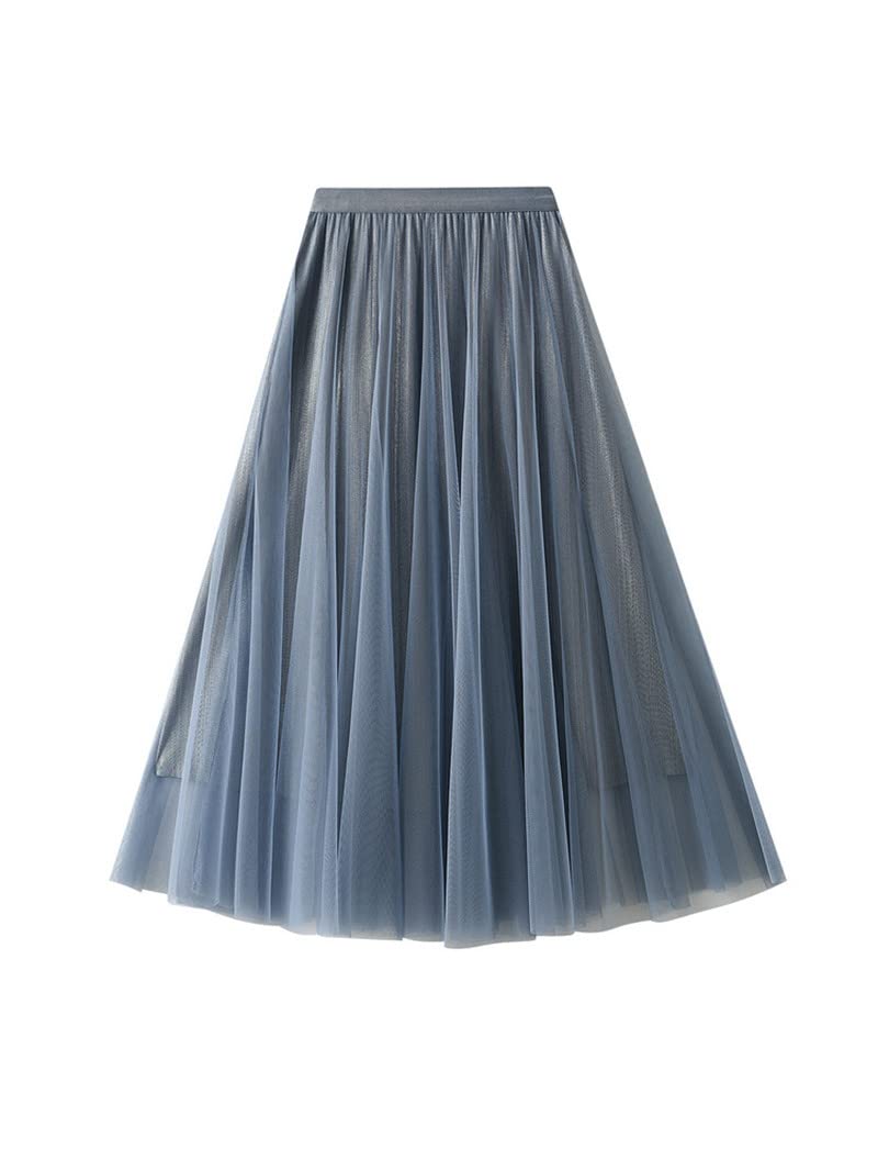 Dninmim Gonna a trapezio vintage da donna, a vita alta, in rete blu, viola, per feste di ballo e feste