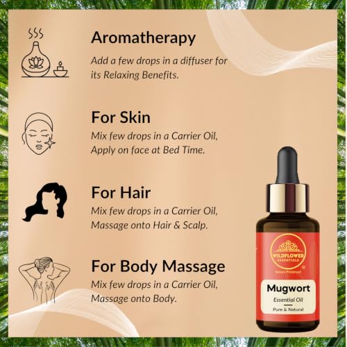 Image of Mugwort Essential Oil (Artemisia vulgaris) Pure | Non-Sticky | Lightweight | Steam Distilled | All Skin Type | Men & Women (10ml)
