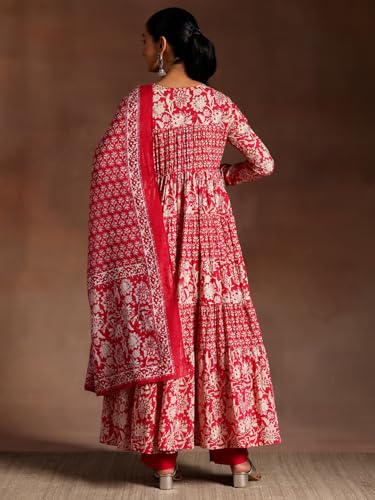 Image of Libas Printed Cotton A-Line Kurta With Churidar and Dupatta