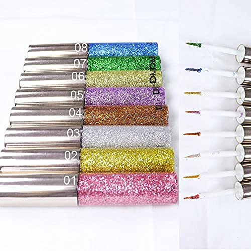 8 Colors Liquid Glitter Eyeliner, Sparkly Eye Liner Makeup Set, Light Purple, Gold, Silver White, Orange Red, Blue Purple, Yellow, Green, Sky Blue, Delineadores De Colores, Colorful Set Shimmer Liquid Eyeliner Liner For Eyes 8Pcs/Set A01 #TOP3