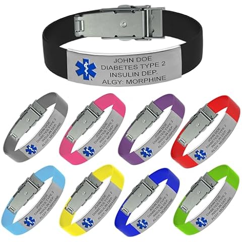 UniMedData Medical Alert Bracelet for Men & Women – Customizable, Silicon Band, Personalized Bold & Readable Engraving with Complimentary Access to PHR (Personal Health Record) – Black Cover