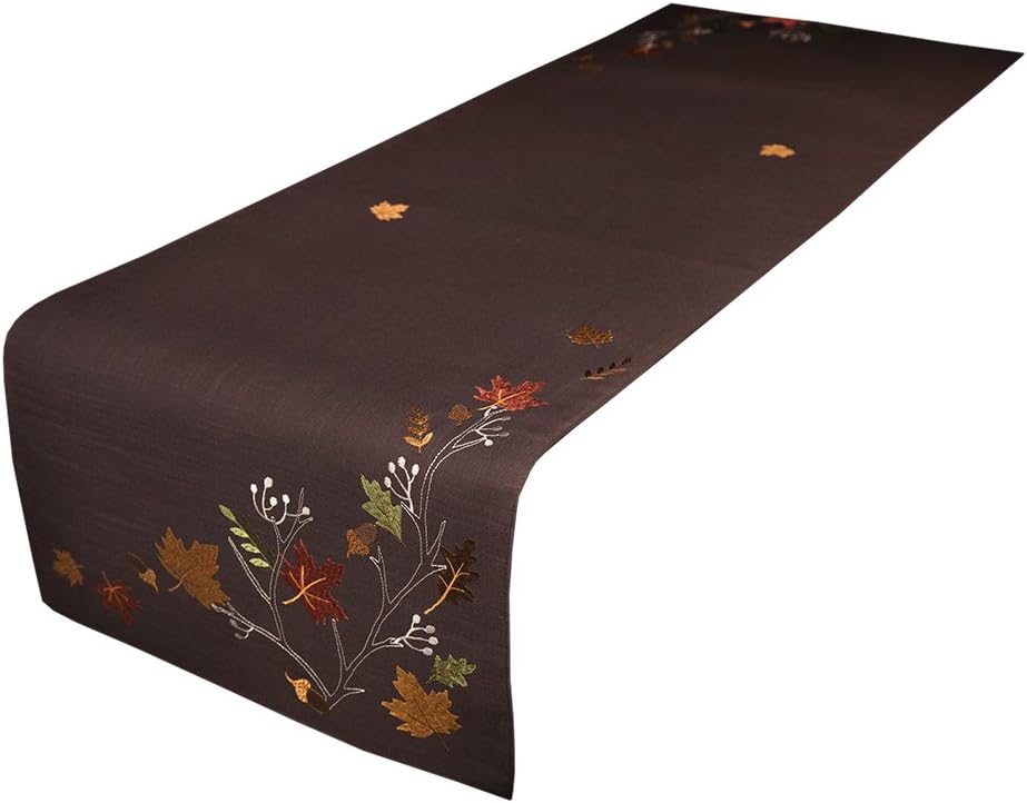 XD17147 Autumn Branches Embroidered Fall Table Runner, 16 by 54-Inch, Coffee