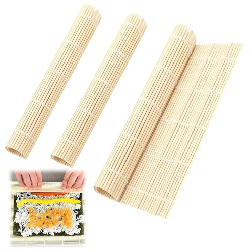 GSKQCRPR Bamboo Sushi Making Kit - 3Pcs Sushi Rolling Mat with Rice Spreader, Non-Stick & Easy Clean Sushi Rolling Mats for Beginners, DIY Sushi Roller Set for Home/Party/Culinary Class