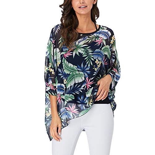 Image of Ckikiou Plus Size Batwing Flowy Semi Sheer Chiffon Blouse Tunic for Women Summer Floral Print Boho Beach Cover ups