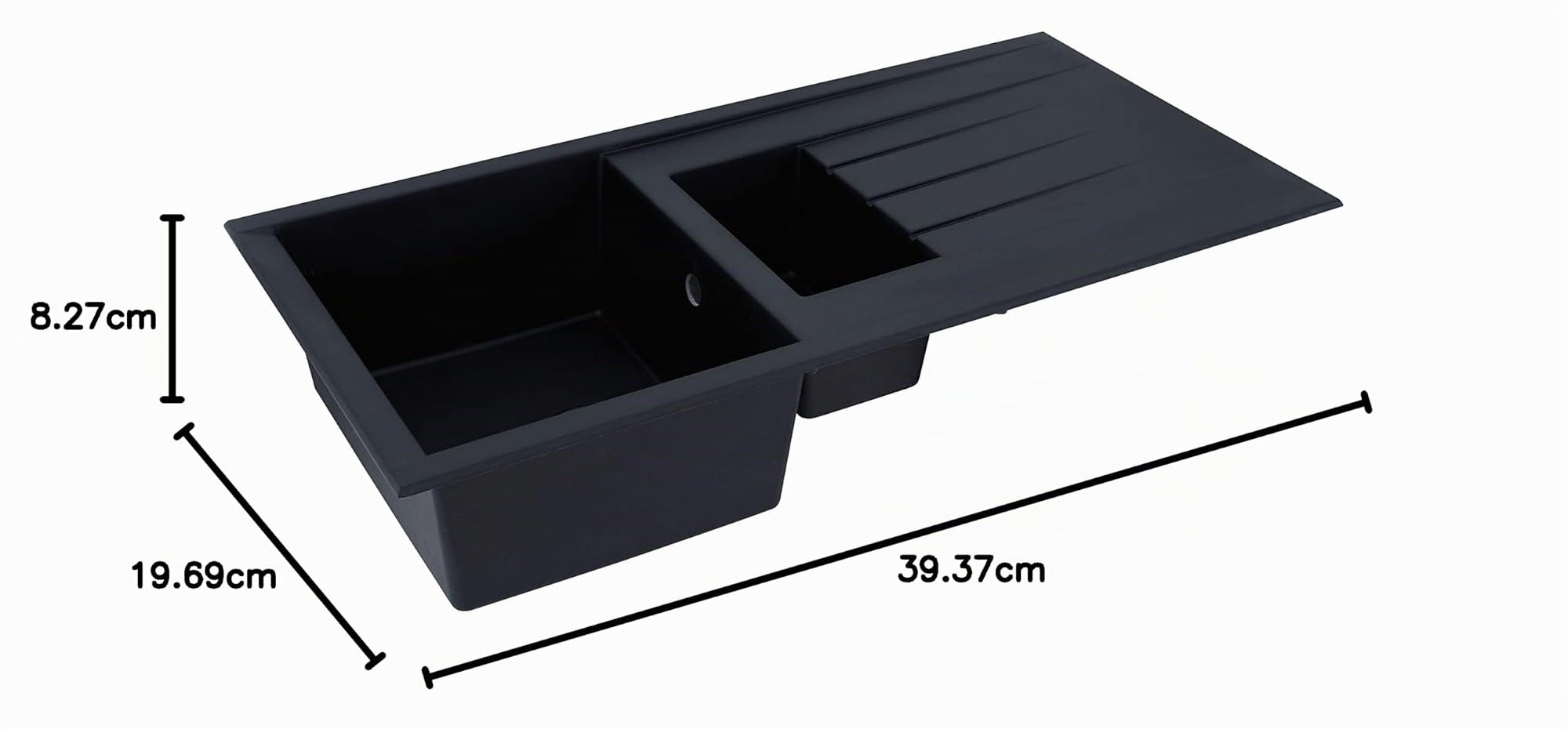 Respekta Houston Fregadero de Mineralite en negro/Fregadero empotrado de 1,5 cubetas de 100 x 50 cm/Apto para bases a partir de 60 cm de ancho