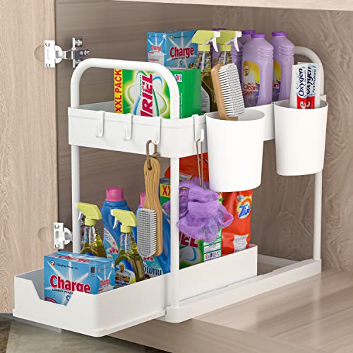 AIXPI Rangement sous Evier Cuisine à 2 Niveaux Lot de 1, Rangement D'organisateur de Douche pour Salle de Bain/Cuisine, Blanc