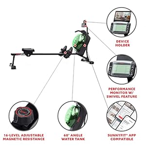 Sunny Health & Fitness Elite Water Rowing Machine with High Dynamic Resistance Vertical Tank, Low-Impact Full-Body Workout and Optional Free SunnyFit App Connectivity Sunny Health Fitness Elite Water Rowing Machine with High Dynamic Resistance Vertical Tank Low Impact Full Body Workout and Optional Free SunnyFit App Connectivity