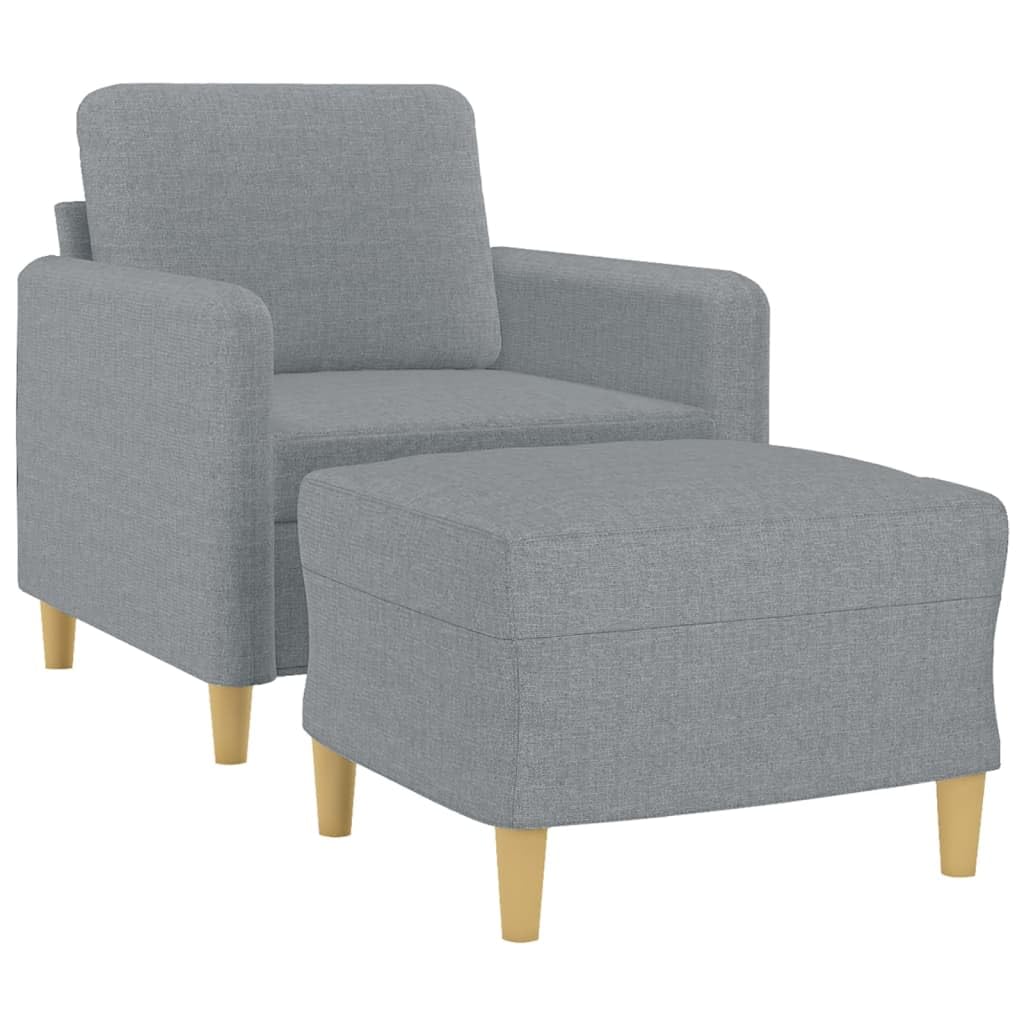 Sillón con taburete, tela gris claro, 60 cm de ancho, acolchado con estructura de metal resistente y madera contrachapada, para salón y habitación de invitados, ahorra espacio y es versátil