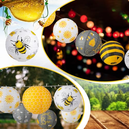 Image of Panelee 12 Pcs Bee Party Decorations Paper Lanterns 8 Inch Hanging Round Hanging Paper Party Decorations for Holiday Indoor Outdoor Supplies
