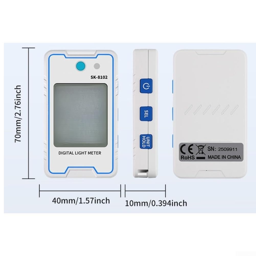 Beleuchtungsmessgerät mit stroboskopischem Flackertest, 0,1–999900 Lux-Bereich, Temperatur- und Feuchtigkeitsmonitor, One-Touch-Bewertung, tragbares Lichtmessgerät für industrielles Labor und (SK-8101