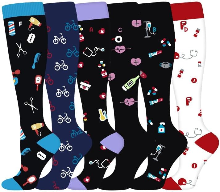 6-Pair Long-Cut Compression Socks - Quick-Drying, Moisture-Wicking Nylon Running and Yoga Socks