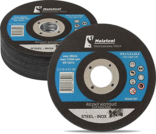 Molatool Dischi da taglio professionali, 115 x 1,2 x 22,2 mm, 25 pezzi, qualità superiore, professionale, per metallo, acciaio, acciaio inox/inox, confezione risparmio da 25 pezzi, dischi flessibili