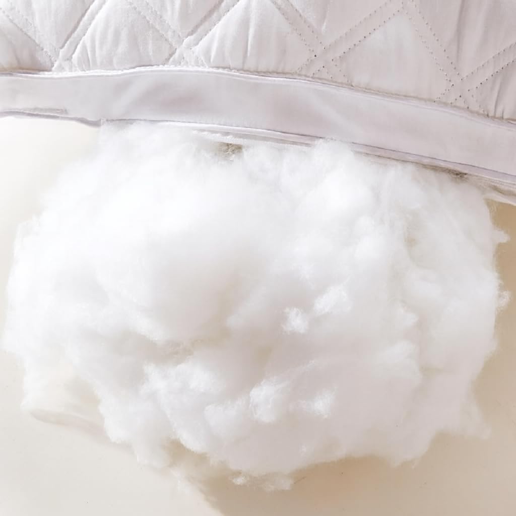 DBOZE Diamond-Stitched Hotel Plush Pillows – 100% Cotton Cover, Soft & Supportive, 2-Pack Queen，White