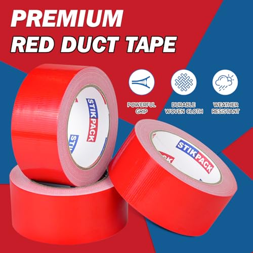 Image of 3 Rolls Red Duct Tape, Heavy Duty Strong Industrial Colored Duct Tape 9mil x 2inch x 25yds Flexible, No Residue, Waterproof and Tear by Hand, Multi-Use for Indoor & Outdoor Repairs
