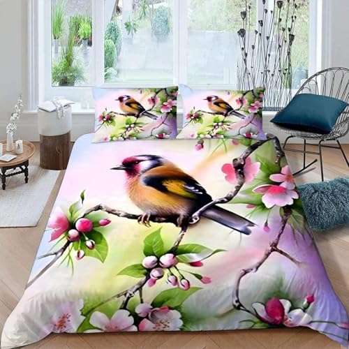 NDXRWDZR Parure de Lit 220x240 Adulte Fleurs Et Oiseaux Housse de Couette 2 Personnes avec Fermeture Éclair Confortable Respirant Microfibre Housse de Couette...