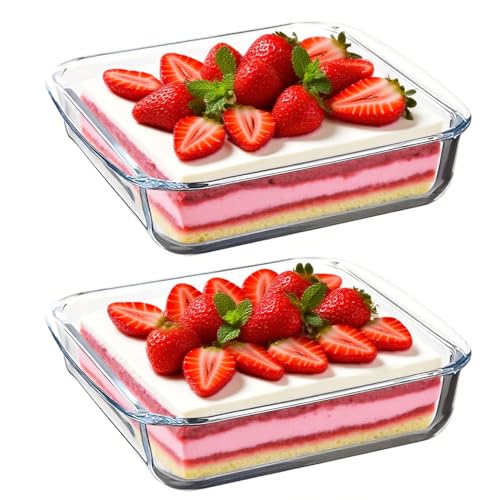 2PCS Glas Auflaufform Set 18x18x5cm Kleine Quadratisch Backform aus Borosilikatglas Hitzebeständig bis 400°C für Heißluftfritteuse, Backofen,...
