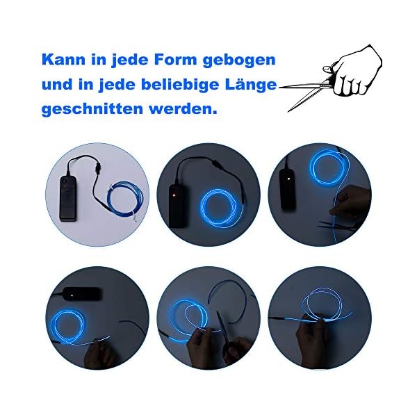 SZILBZ EL Draht, Neon Kabel Mit Batterie Trafo, Leuchtet Electroluminescent, für Partys, Halloween (Weiß -3M) – Bild 5