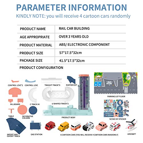 Car Parking Garage Toys, Garage Building Toy Set with Sound and Light, Car Track Parking Playsets with Ramp Elevator, for 3 4 5 6 Years Old Toddlers Kids Boys and Girls, 4 Small Cars 1 Plane