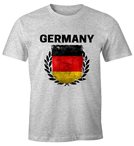 MoonWorks EM WM T-Shirt Herren Fußball Deutschland Flagge Germany Vintage Fanshirt Fan Shirt Grau-Melange L
