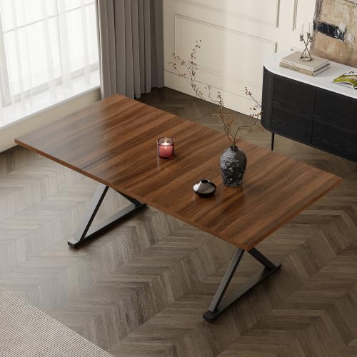 Merax Esstisch 180x90 cm, Moderner Dining Table mit Metallbeinen, Platz für 6–8 Personen, Robuster Küchentisch, Walnussholzfarbe + Schwarz – Ideal für Esszimmer & Küche