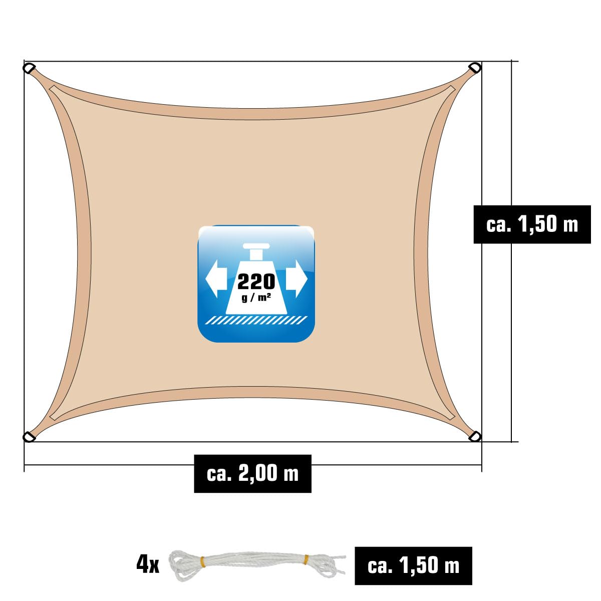 AMANKA 90% UV Schutz: Sonnensegel Rechteckig 1,5x2m - Wasserdurchlässig & Atmungsaktiv - Viereck Pergola Trampolin Sonnenschutz Carport Whirlpool Sonnendach Sonnenschutz Pool
