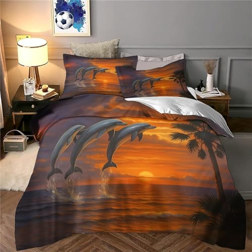 Housse de couette dauphins 3D microfibre inaltérable et fermeture éclair cachée - 6