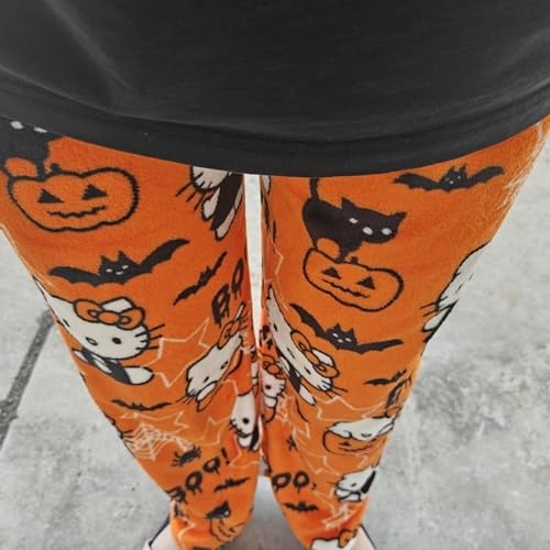Image of BIUGNVW Anime Pajamas Pants Women Cartoon Family Christmas Pajama Pants Kawaii Flannel Pajama Pants Black and Pink