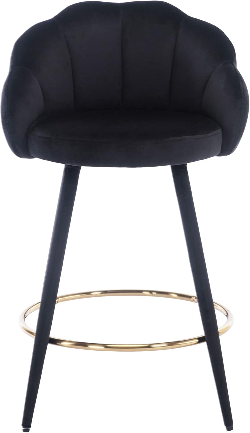 25.5 Inches Bar Stools Set of 4 Modern Velvet Barstools with Back Comfy Bar Height Chairs for Kitchen Island/Home Bar/Restaurant, Black