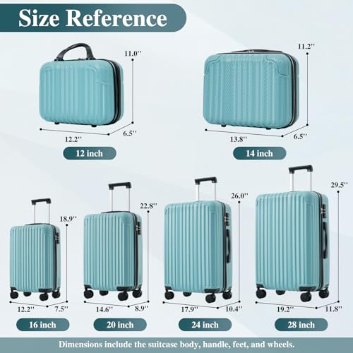 Image of Hardshell 6pcs Luggage, Lightweight Suitcase with Spinner Wheels, Ice blue