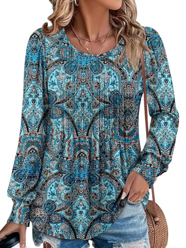 BETTE BOUTIK Long Sleeve Shirts for Women Fall Tops Dressy Blouses Crewneck Tunic Tops for Leggings S-3XL
