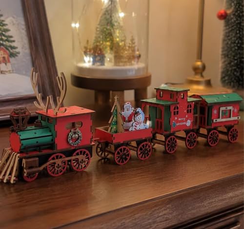 Tren de madera navideño artesanal: el regalo ideal de modelismo 3D para adultos 4