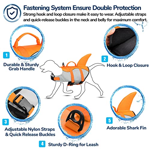 Aofitee Dog Life Jacket, Ripstop Dog Life Vest For Swimming, Shark Dog Safety Vest, Reflective Dog Lifesaver With Superior Buoyancy And Rescue Handle, Dog Float Coat For Small Medium Large Dogs #TOP3