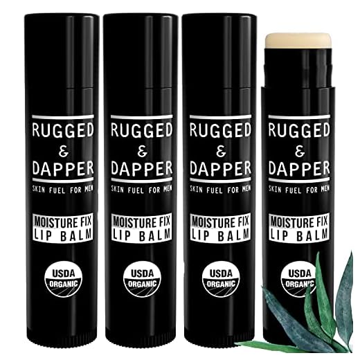 RUGGED & DAPPER Organic Lip Balm Set for Men | Natural Eucalyptus + Mint Flavor | 4 Pack Set