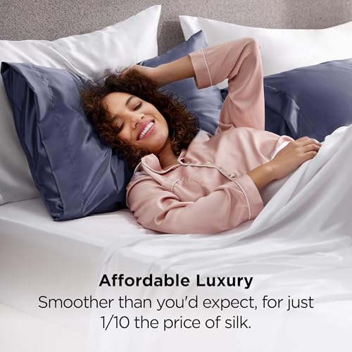 Image of Bedsure King Size Satin Pillowcase Set of 2 - Blue Granite Silky Pillow Cases for Hair and Skin with Envelope Closure, Similar to Silk Pillow Cases, Gifts for Women Men, 20x36 Inches, 2pcs