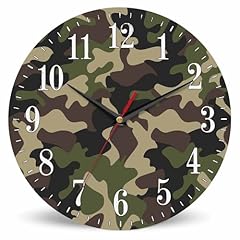Mxocom Camouflage Wall Clock Classic Army Green Solider Woodland Print Brown Black 10 Inch Silent