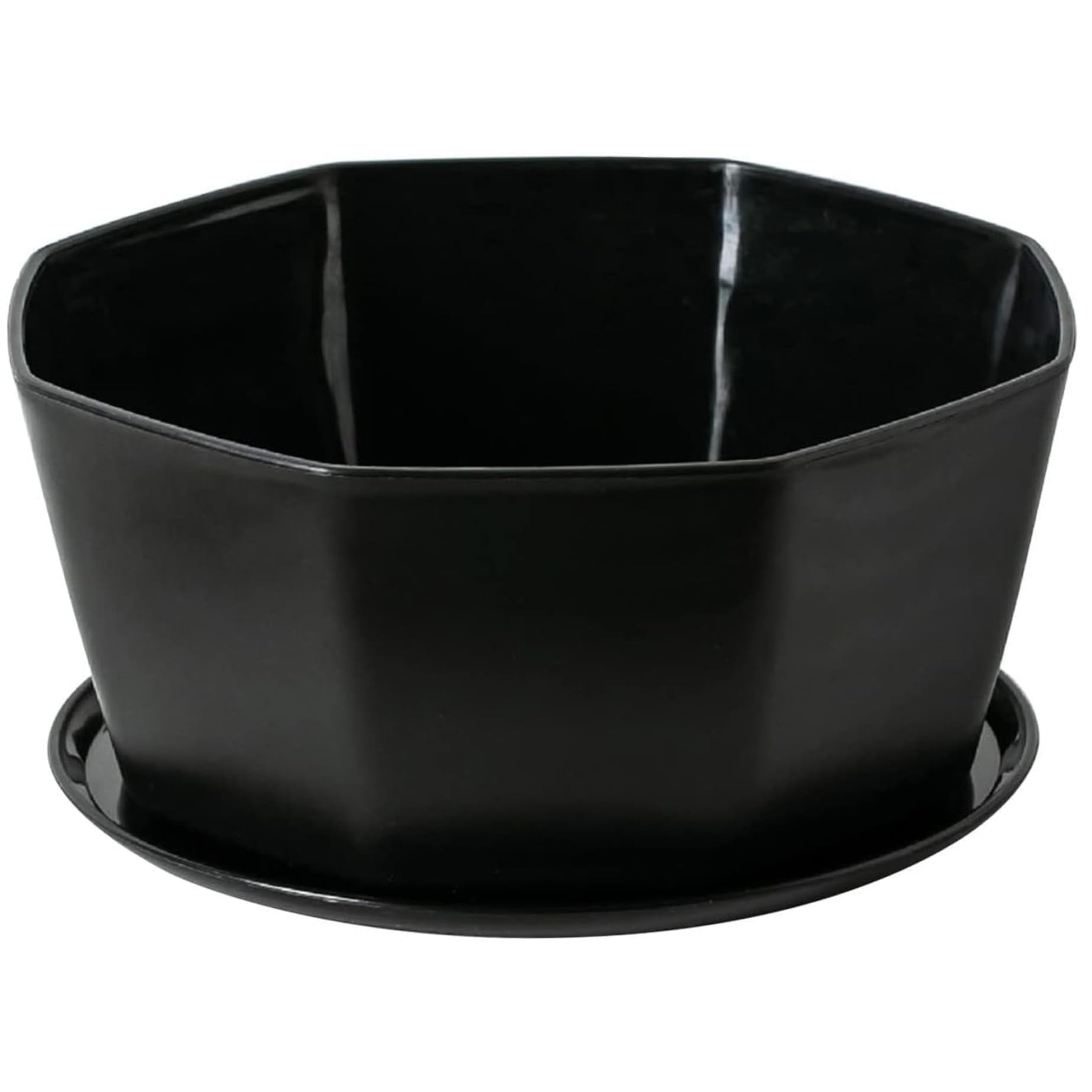 Licsaliwe White Round Shallow Bonsai Pot with Bamboo Tray 5.9" – Plastic Succulent Planter Pots with Drainage Hole for Indoor Plants, Black