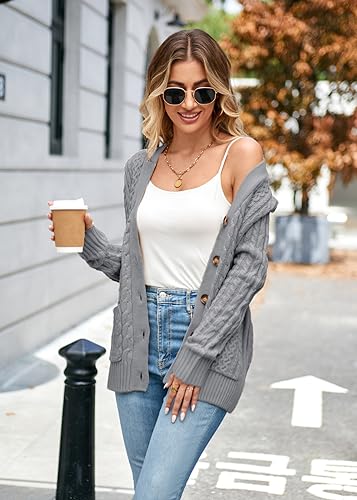 Image of Womens Cardigan Sweaters Cable Knit Sweater 2026 Fall Winter Chunky Open Front Button Down Coats with Pockets