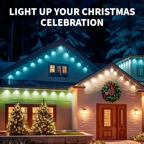 Image of 100FT Permanent Outdoor Lights, IP68 Waterproof Outdoor RGBW LED Eaves Lights 50LEDs with Smart App Control, Music Synchronization for Christmas Garden Party Holiday House Decorations