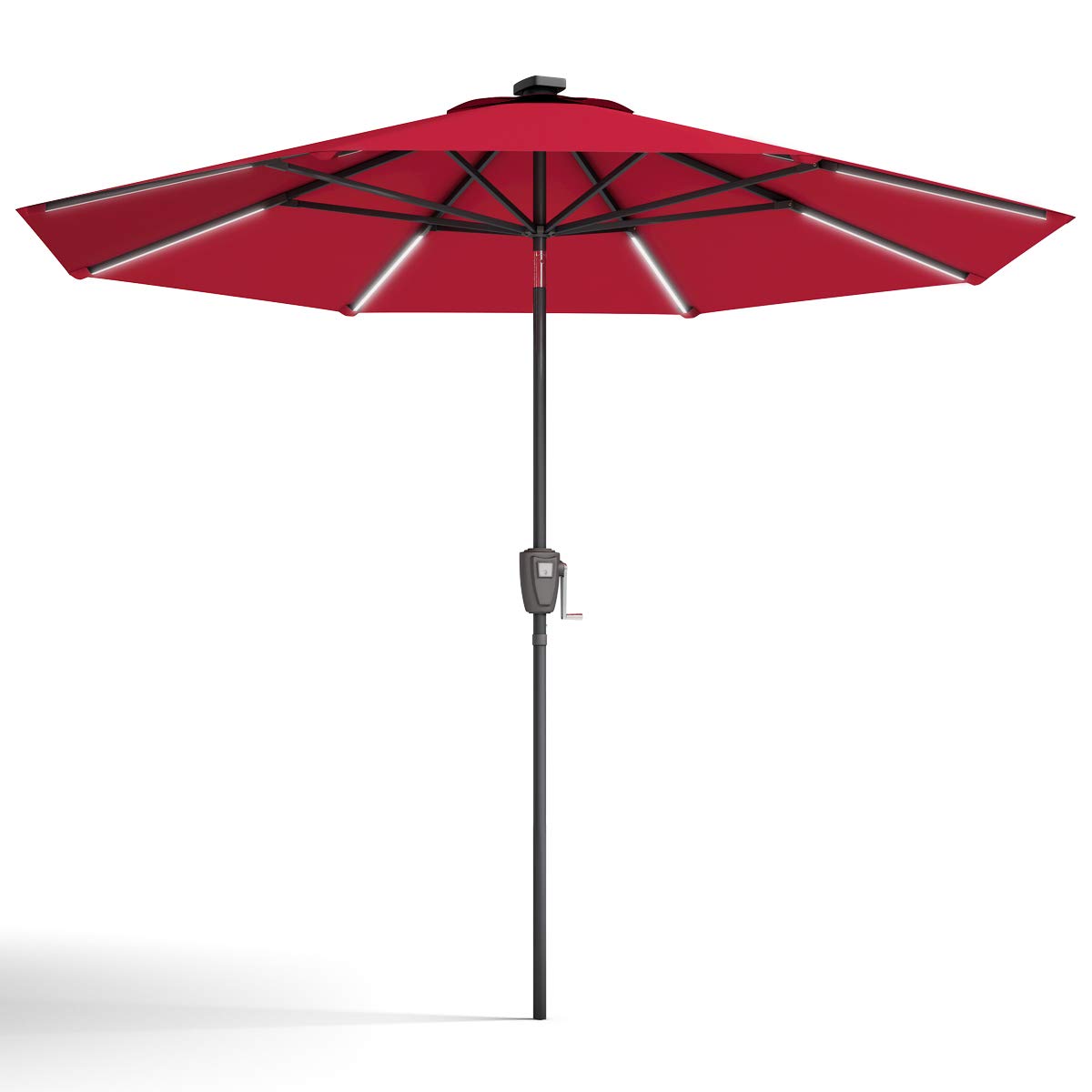 Casart 9ft Solar LED Light Patio Umbrella, Outdoor Tilt Sunbrella with 8 Steel Ribs