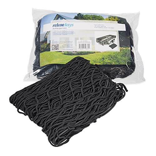 Relaxdays Filet de remorque Protection du chargement haute résistance extensible jusque 3 x 2 m mailles feuillage bois caoutchouc Sécurité filet arrimage, noir