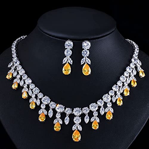 Conjunto de joyería de zirconia amarilla para regalo de novia y fiesta