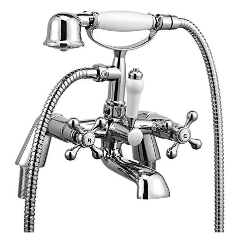 Funime 05 O Victoria Bath 1/4 Turn with Handheld Bathroom Shower Taps Ceramic Dual Lever, Chrome Cover