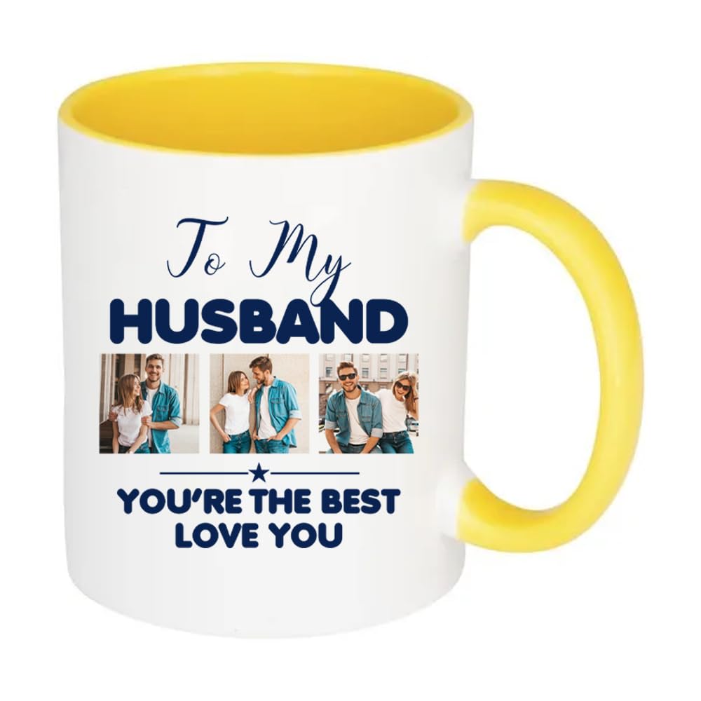 Giftme Personalised Photo, Love You Husband You're The Best, Inside Coloured Mug,Ceramic Coffee, Tea Mug. (Yellow)