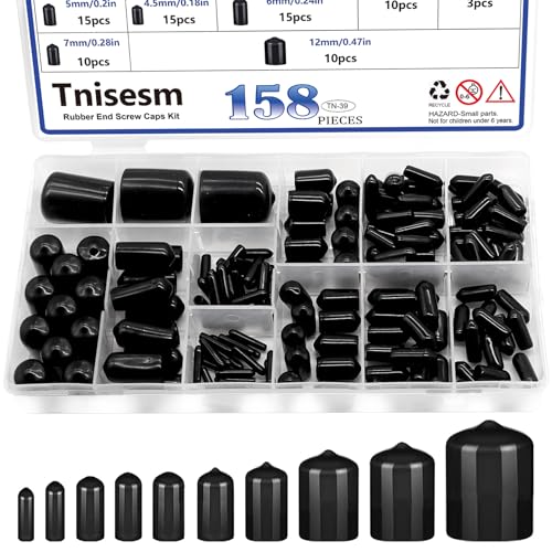 Tnisesm 158Pcs Rubber End Caps Black Round Vinyl End Caps Bolt Screw Covers Caps Rubber Thread Protector Caps Cover in 2/25