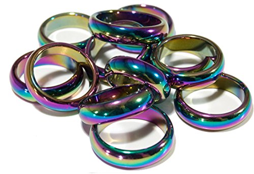 Novelties Company 24 Pieces Wholesale Bulk lot of Rainbow Real Hematite Stone Band Rings - Assorted Sizes